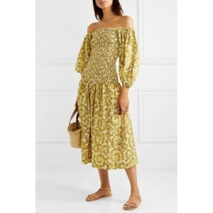 RHODE Resort Harper Midi Dress in Yellow Ditsy Floral Size Small S Rauched Body